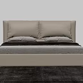Modern Beige Double Bed With Upholstered Headboard Pillows Blanket And Side Table Rug 3d model