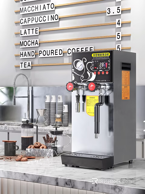 Modern Kitchen Interior With Coffee Machine Coffee Cups Hand Poured Coffee And Mocha Sign 3d model 