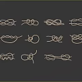 Gold Tone Metal Knot Ornaments In Various Shapes On Black Background