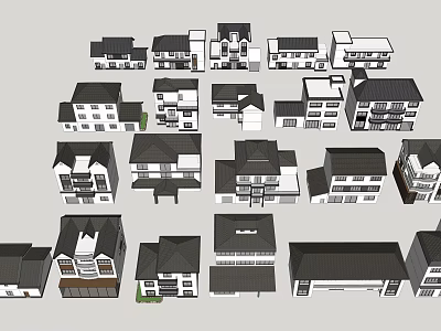 Rural Self-built Homes Featuring Traditional And Modern Architectural Styles With Diverse Roof Designs 3d model