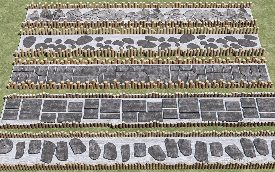 Garden Path Paving With Various Stone Patterns And Neat Arrangement Styles 3d model