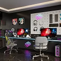 Modern Gaming Room Setup With Dual Monitors Pegboard Peripherals RGB Lighting And Figurines