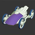 Toy Race Car With Purple Body Silver Parts And Blue Wheels On Reflective Background