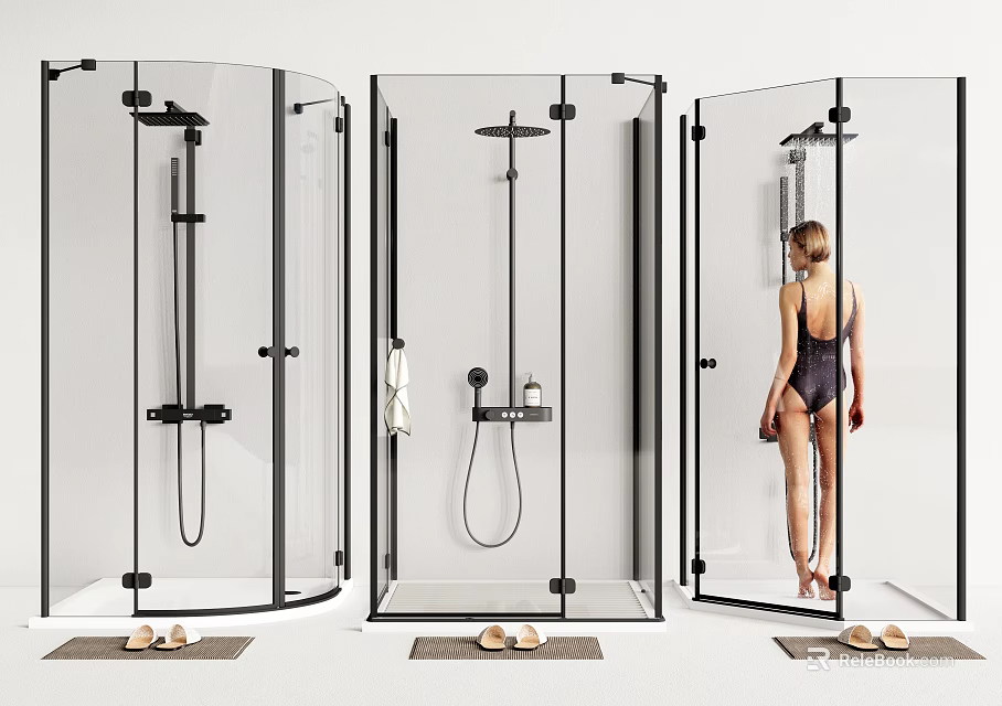 Modern Shower Sauna Enclosure With Transparent Glass And Contemporary Shower Fixtures 3d model 