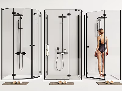 Modern Shower Sauna Enclosure With Transparent Glass And Contemporary Shower Fixtures 3d model