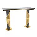 Elegant Modern Dining Table With Black Marble Top And Golden Decorative Columns