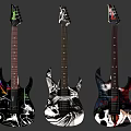 Electric Bass Guitars With Artistic Painted Designs Colorful Musical Instruments And Art Supplies