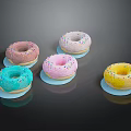 Colorful Sprinkled Donuts On Small Plates With Vibrant Frosting And Pastel Hues