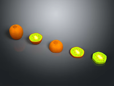 Fresh Fruit Display Featuring Whole Oranges And Sliced Kiwis With Green Flesh 3d model