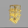 Golden Multi Level Architectural Model With Staircases Platforms And Frame Structure 3d model