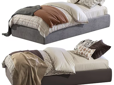 Cozy Single Bed Designs With Gray Brown Frames Bedding Pillows And Blankets 3d model