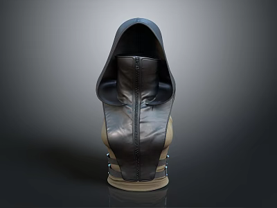 Stylish Black Leather Boots Design With Zipper Closure And Laces On Brown Sole 3d model