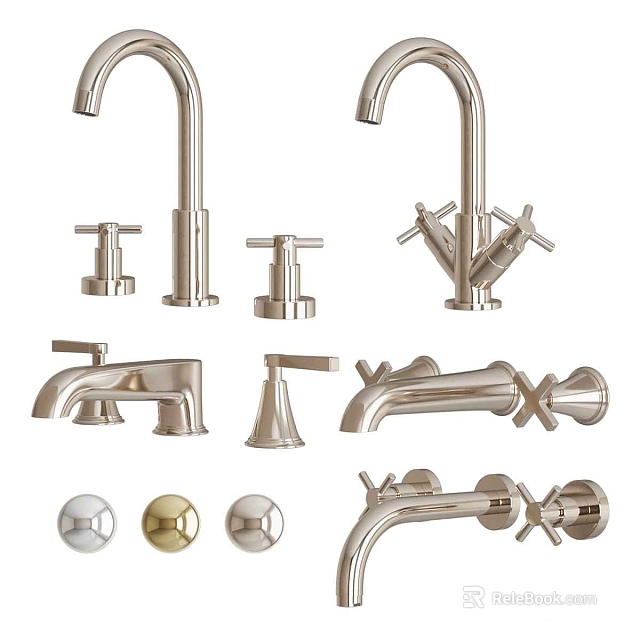 Different Types Of Stylish Faucet Designs With Diverse Handles And Spouts 3d model 