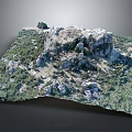 Detailed 3D Terrain Model Featuring Rocky Outcrops And Green Vegetation Coverage
