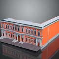 Cartoon Style Building Scene With Orange Exterior Walls White Decorative Windows And Front Steps