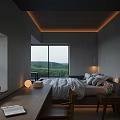 Contemporary Minimalist Hotel Guest Room With Large Window Overlooking Beautiful Serene Natural Rural Landscape