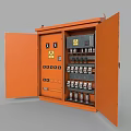 Industrial Orange Electrical Control Cabinet Featuring Open Doors Switches And Indicators 3d model