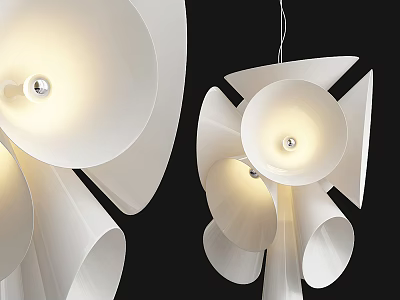 Modern White Chandelier With Unique Petal Shaped Design Illuminated Against Black Background 3d model