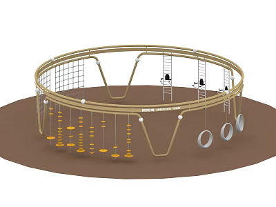 Circular Outdoor Playground Structure With Climbing Net Swings And Rings 3d model