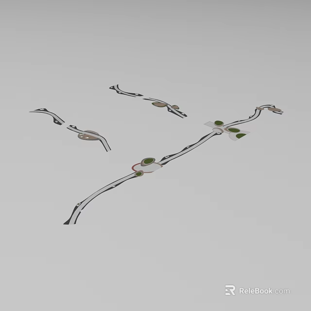 Garden Path Paving With Curved Design Natural Stone And Green Plants 3d model 
