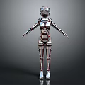 Futuristic Metallic Robot Character With Silver Red Armor And Humanoid Design