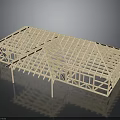 Wooden Frame Building Structure Model With Roof Trusses And Residential Design