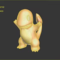 Orange Cartoon Charmander Creature 3D Model Holding Red Flame With Green Eyes Yellow Belly