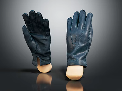 Black Leather Gloves Displayed On Wooden Hand Models With Smooth Surface 3d model