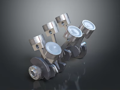 Detailed Metallic Engine Piston Connecting Rod Assembly With Silver Head And Crankshaft Linkage 3d model