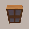 Wooden Wine Cabinet With Glass Doors In Corner Of Room On Marble Floor