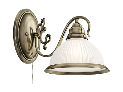 Vintage Brass Wall Sconce With White Ribbed Glass Shade And Ornate Decorative Base 3d model