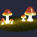 Illuminated Mushroom Shaped Outdoor Lights With Red Yellow Gradient And White Base On Green Grass