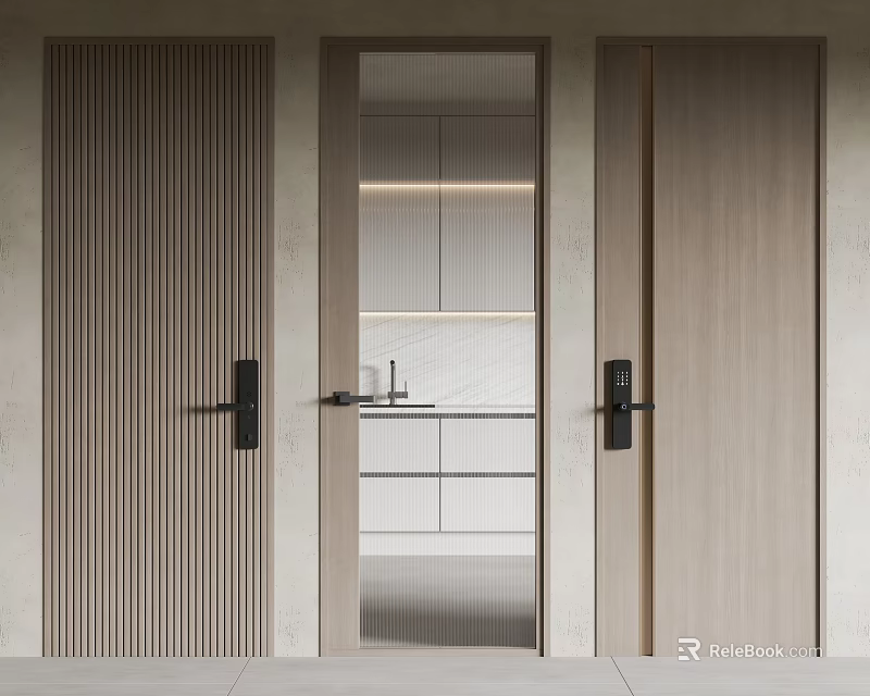 Modern Hinged Doors In Interior Design With Wooden Glass Panels Sleek Lines And Handles 3d model 