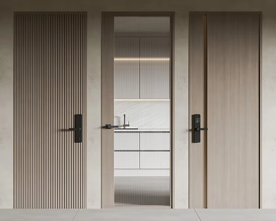 Modern Hinged Doors In Interior Design With Wooden Glass Panels Sleek Lines And Handles 3d model
