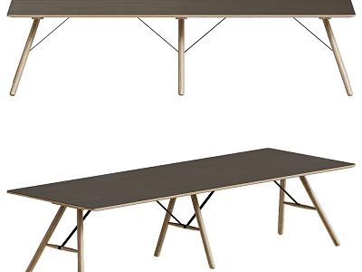 Modern Wooden Dining Table With Metal Cross Legs And Long Top Design 3d model