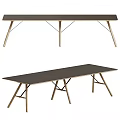 Modern Wooden Dining Table With Metal Cross Legs And Long Top Design
