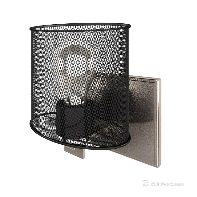Modern Black Mesh Shade Wall Light With Metal Backplate Design 3d model 
