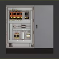 Electrical Distribution Box With Metal Enclosure And Orange Circuit Breakers