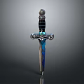 Exquisite Decorative Sword With Blue Blade Black Handle And Ornate Hilt Design