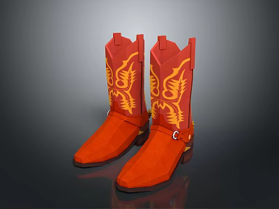 Stylish Red Fashion Boots With Yellow Decorative Patterns For Daily Use 3d model