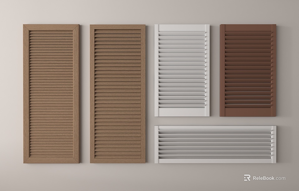 Different Colors And Styles Of Wooden Shutters For Interior Design And Decoration 3d model 
