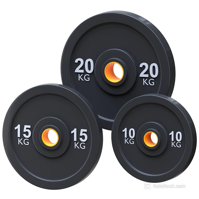Black Weight Plates with 20KG 15KG 10KG Weights and Orange Hubs for Strength Training Equipment 3d model 