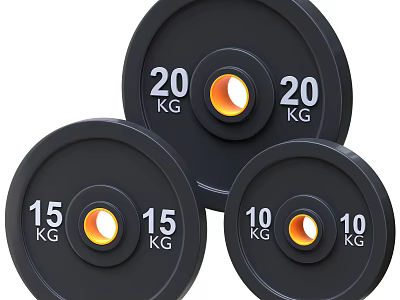 Black Weight Plates with 20KG 15KG 10KG Weights and Orange Hubs for Strength Training Equipment 3d model