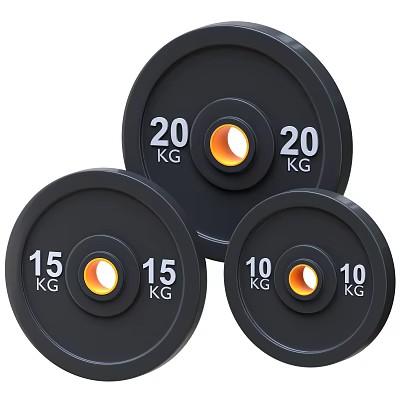 Black Weight Plates with 20KG 15KG 10KG Weights and Orange Hubs for Strength Training Equipment 3d model