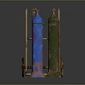 Commercial Gas Cylinder Transport Trolley With Blue And Green Cylinders And Metal Wheels
