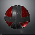 Mechanical Sphere Design With Red And Black Metallic Panels And Geometric Patterns