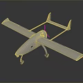 White Fixed Wing Drone With Long Wings Propeller And Landing Gear 3d model