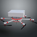 Multi Rotor Drone With White Body Red Accents Black Propellers And Top Mounted Device