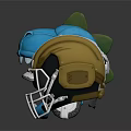 Colorful Dinosaur Shaped And Football Helmets Display In Blue Gold White Black
