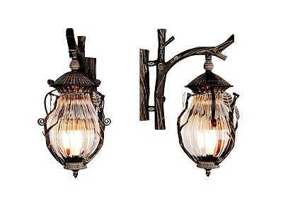 Vintage Decorative Wall Lamps With Branch Shaped Bracket Glass Shade And Metal Frame Illuminated 3d model
